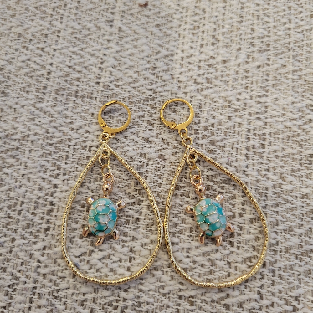 Gold Turtle Drop Earrings